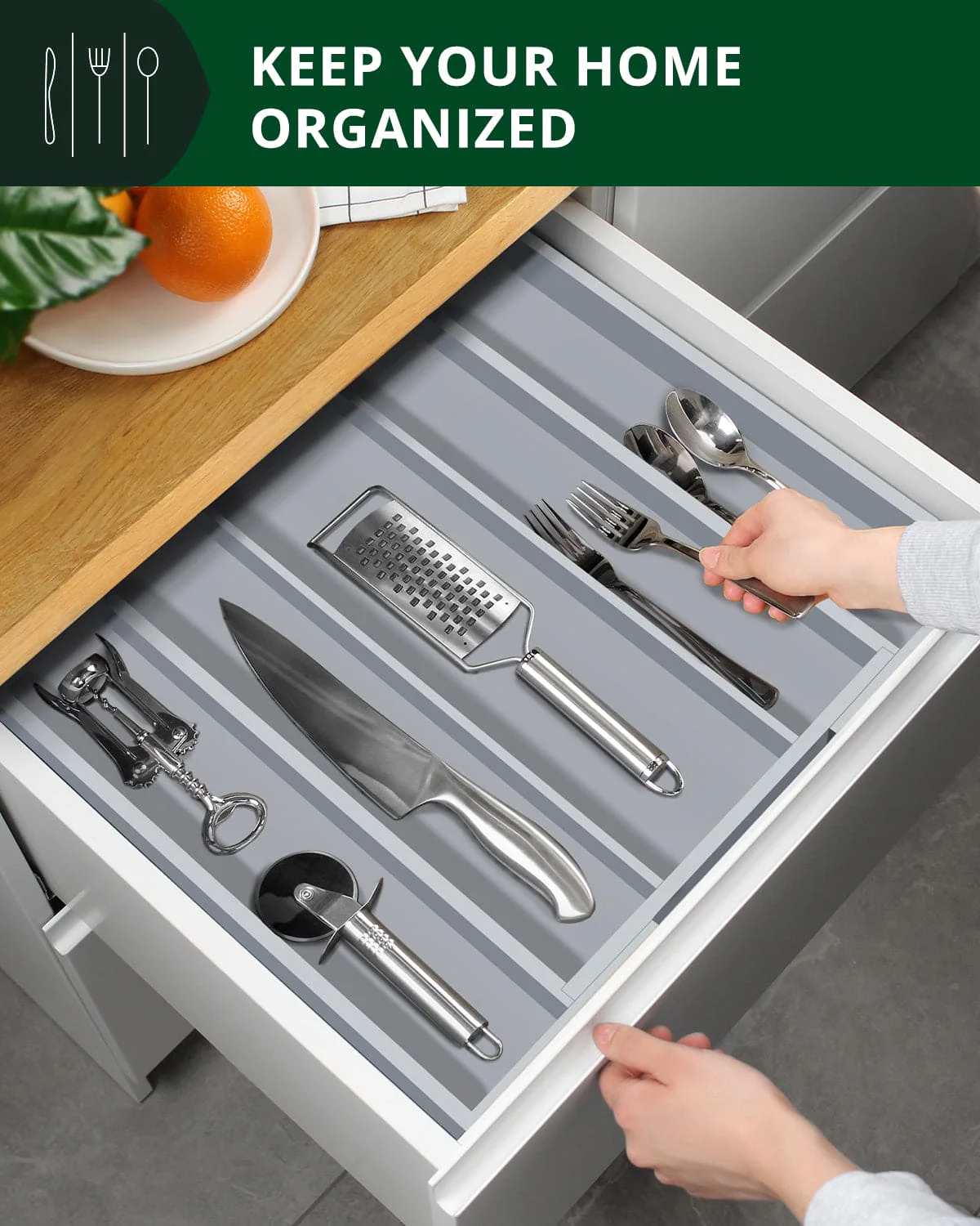 Utensil Drawer Organizer, Gray (5 Slots) - Image 7