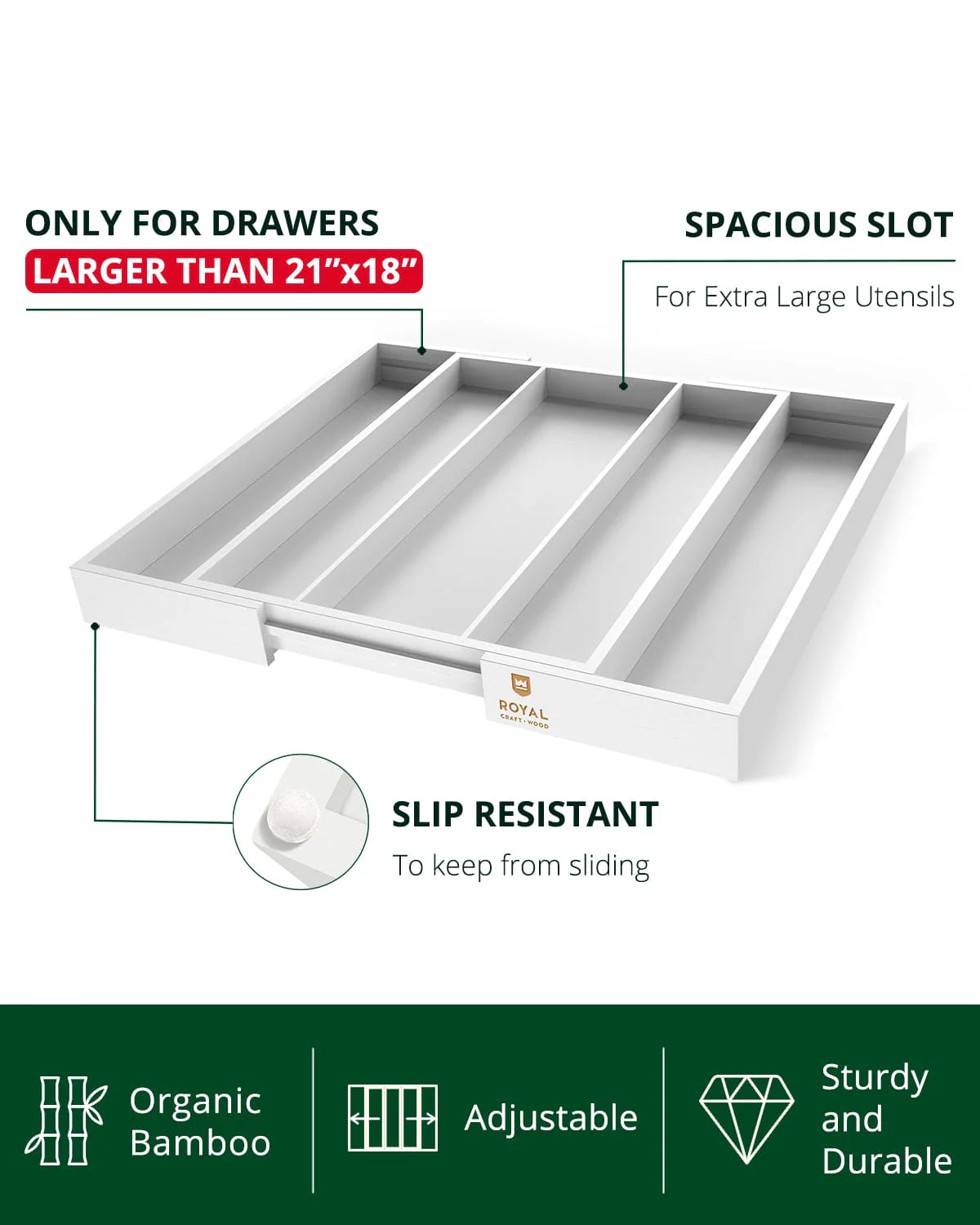 Utensil Drawer Organizer, White (5 Slots) - Image 4