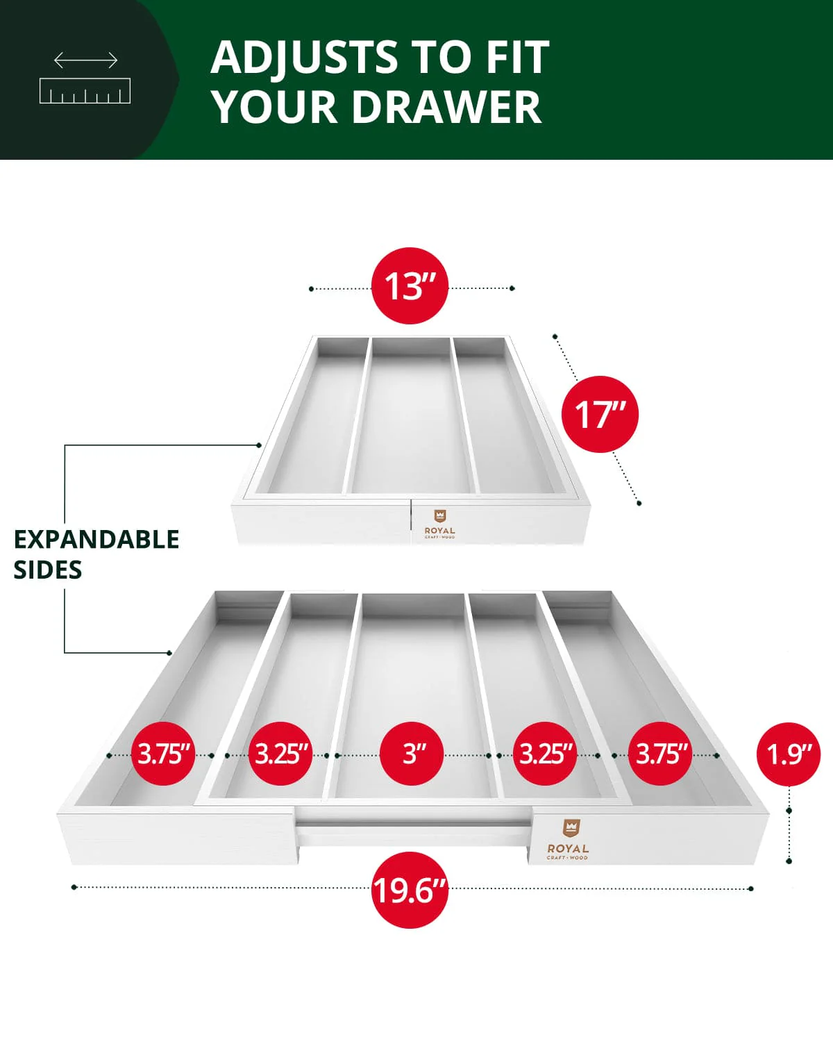 Utensil Drawer Organizer, White (5 Slots) - Image 5