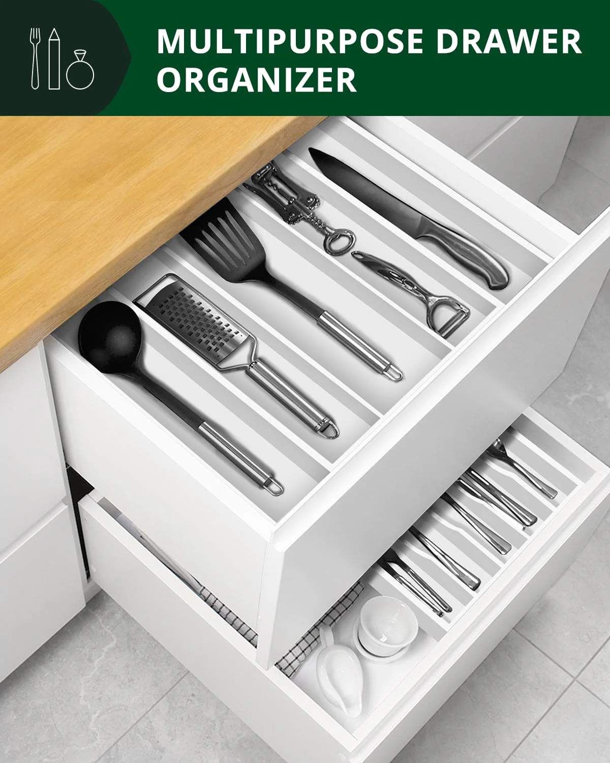 Utensil Drawer Organizer, White (5 Slots) - Image 6
