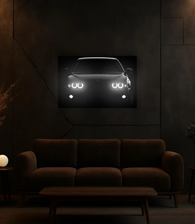 UV‑Printed Plexiglass Classic Sport Car Front Art with LED Halo - Image 2