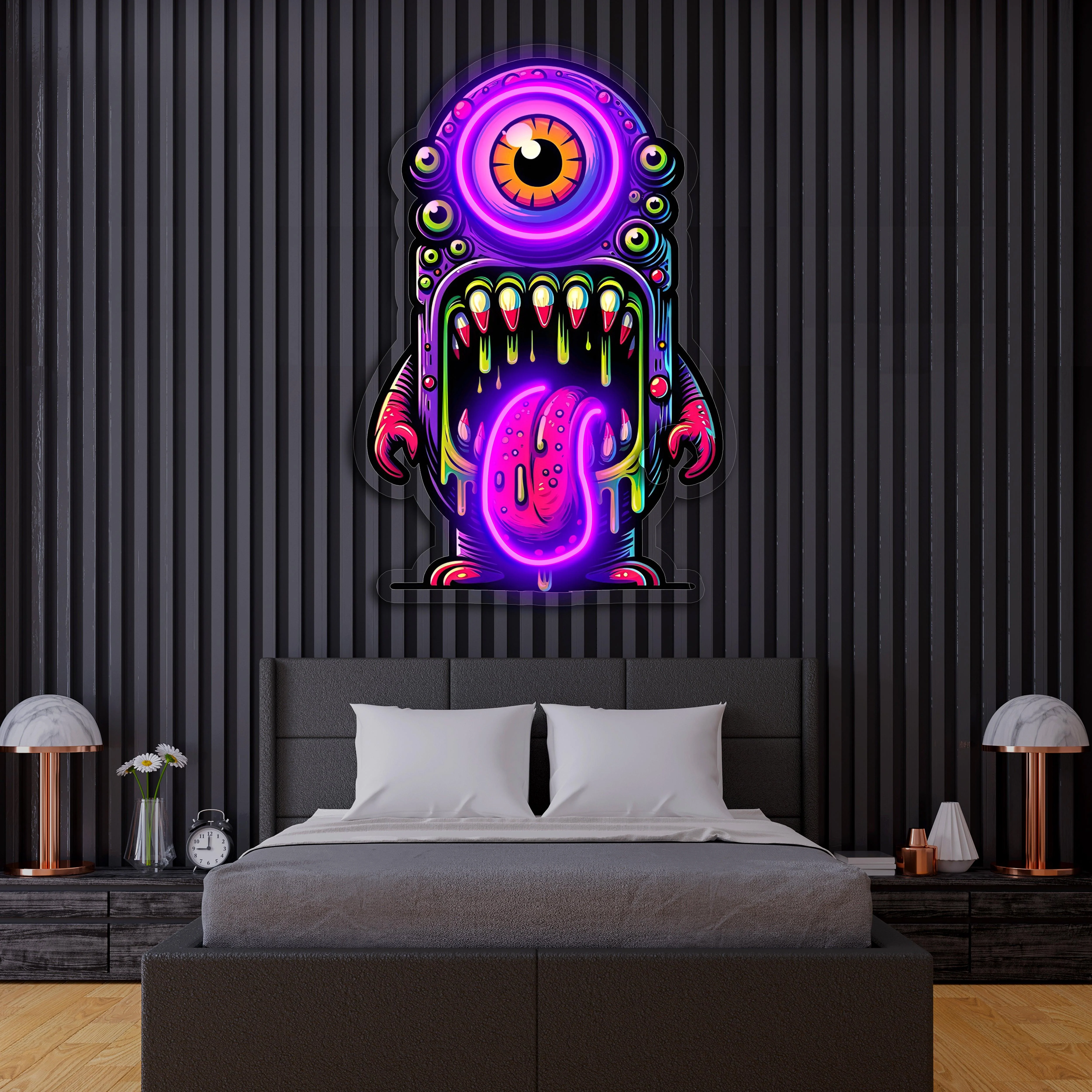 UV Printed Skull Neon Sign, Neon Wall Art, Neon Light Sign, UV Print Neon Sign - Image 2